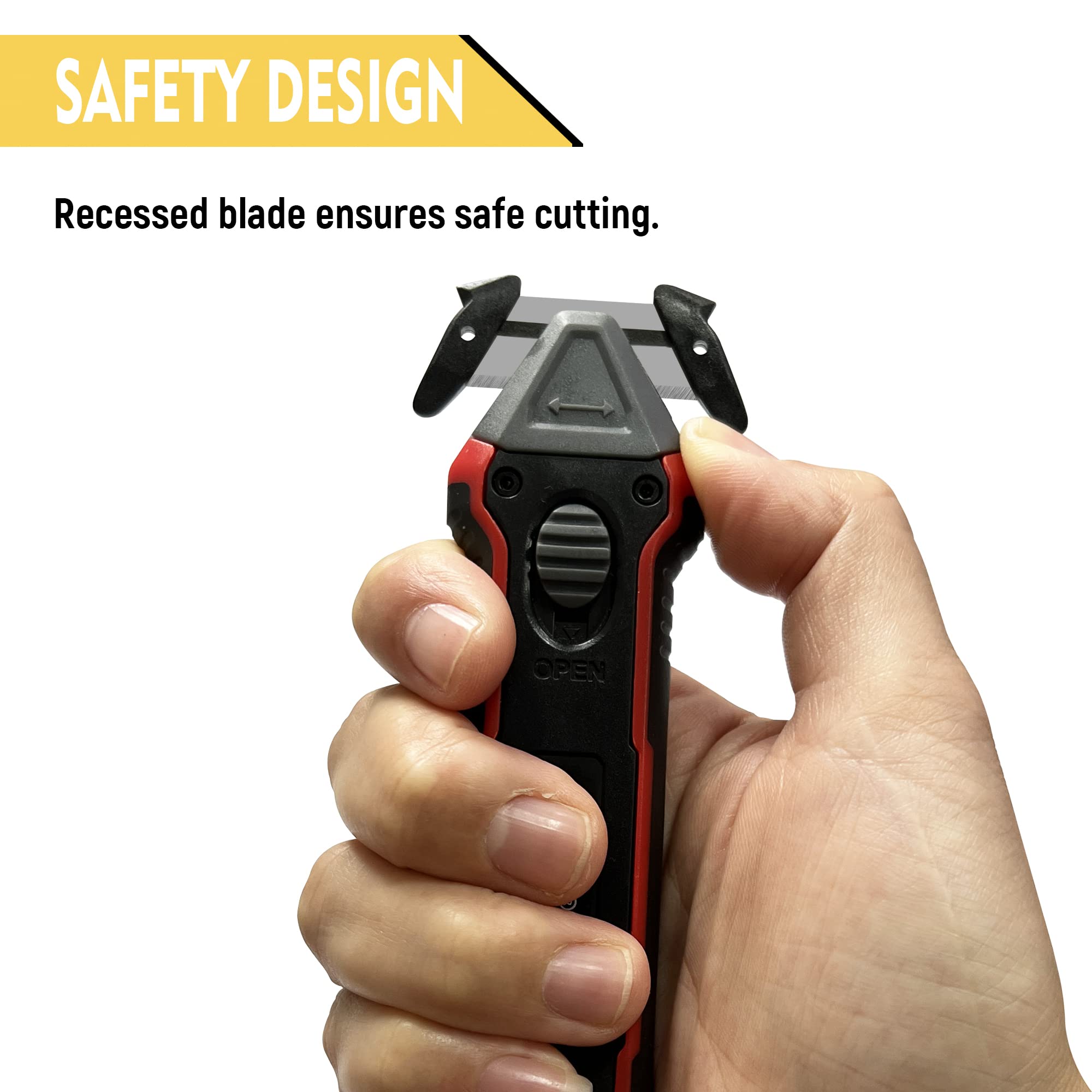 XW Safety Box Cutter with Quick Blade Change, Extra 5 Replacement Blades Included