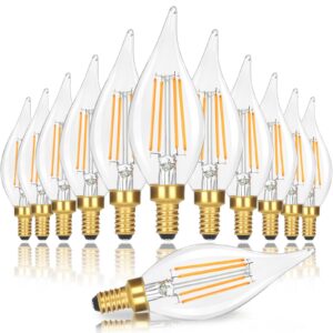 dimmable e12 candelabra led light bulbs 40w equivalent, 2700k soft warm white chandelier light bulbs, 4w 460 lm flame tip candle light bulbs, 12-pack