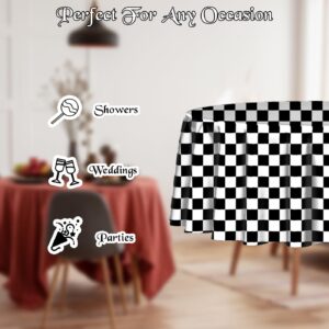 3 Pack Black and White Round Checkered Tablecloth 84 ×84 Checkered Table Cover Disposable Tablecloth for Round Tables Race Car Theme Party Birthday Picnic Camping Checkered Round Plastic Table Cloth