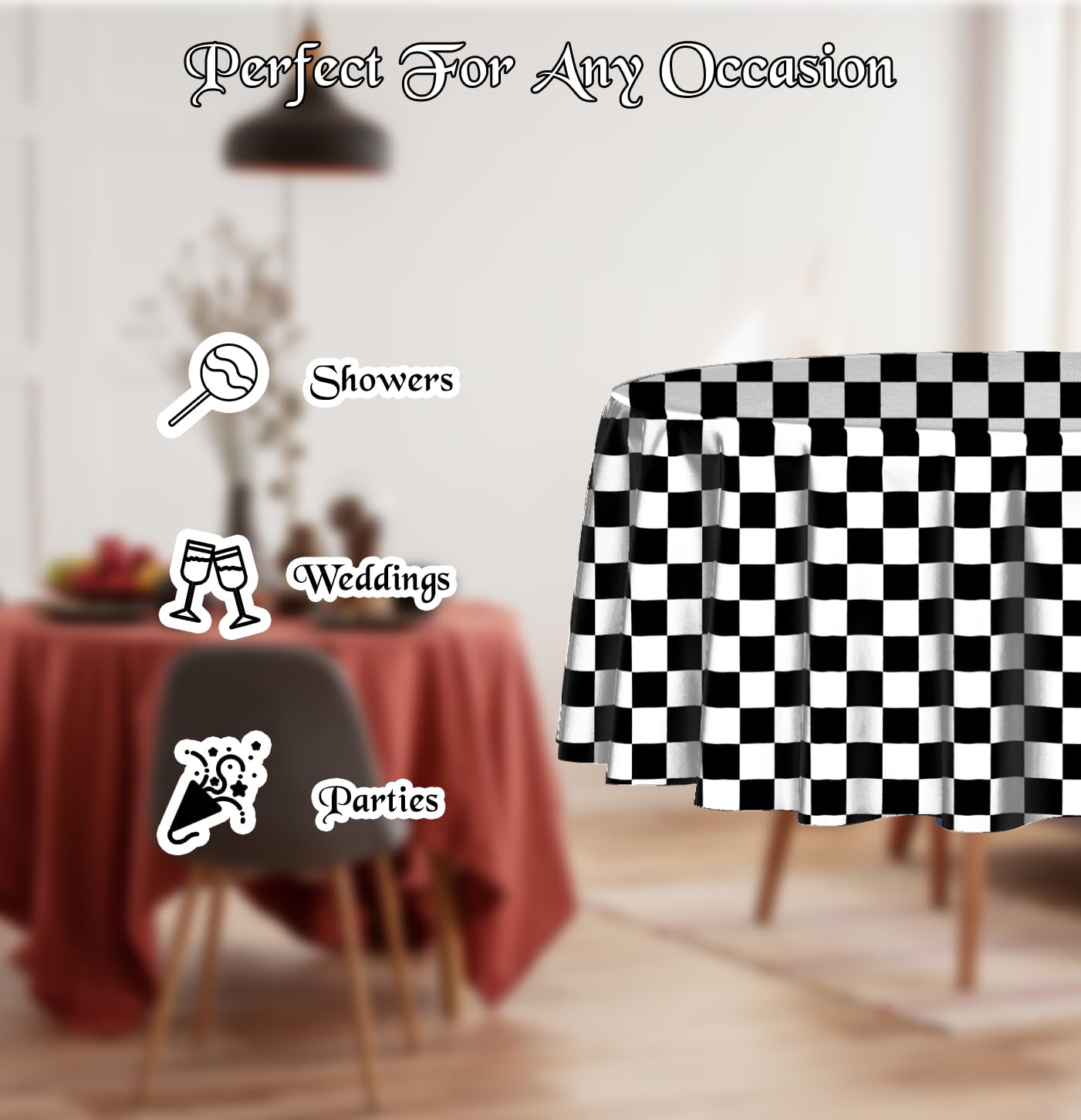 3 Pack Black and White Round Checkered Tablecloth 84 ×84 Checkered Table Cover Disposable Tablecloth for Round Tables Race Car Theme Party Birthday Picnic Camping Checkered Round Plastic Table Cloth