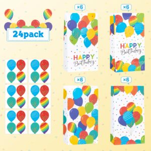 DECORLIFE 24PCS Birthday Party Favor Bags with Stickers, 4 Styles Birthday Goodie Bags for Kids Birthday, Perfect for Boys, Girls