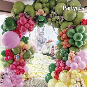 Pink Green Yellow Balloon Garland - Double Stuffed Sage Green Dusty Rose Pink Olive Matte Balloons Pastel Balloon Arch Kit for Baby Shower Birthday Summer Wonderland Party Decoration