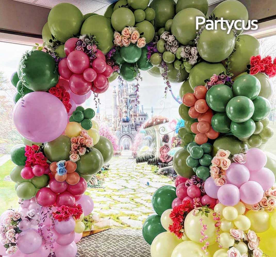 Pink Green Yellow Balloon Garland - Double Stuffed Sage Green Dusty Rose Pink Olive Matte Balloons Pastel Balloon Arch Kit for Baby Shower Birthday Summer Wonderland Party Decoration