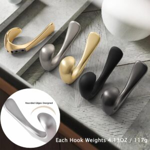 Towel Hooks for Bathroom Wall Mounted 4-Pack, Brushed Nickel Bathroom Hooks for Robe Towel, Modern Coat Hooks Bath Towel Hooks for Wall, Heavy Duty Wall Hooks for Bedroom Kitchen Garage