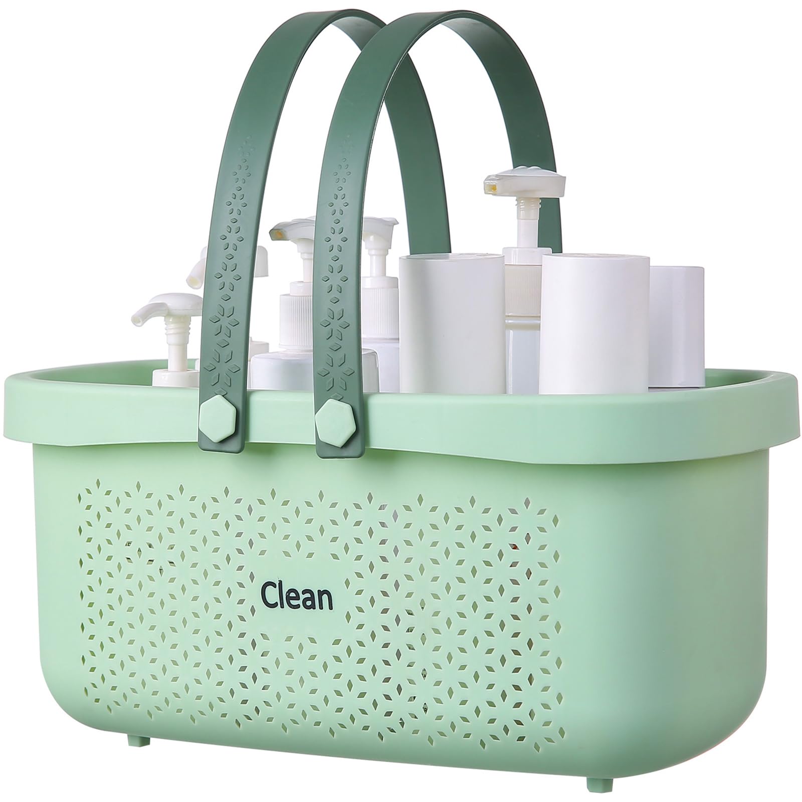 HAPPY MOTTE Plastic Portable Shower Caddy, Bathroom Shower Caddy Basket Tote With Handle For Collage Dorm Camp Travel Green