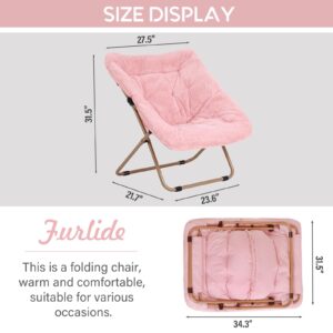 Furlide Dorm Chair, Comfy Bedroom Chairs, Oversized Folding Faux Fur Chair, Foldable Metal Frame Chair for Bedroom, Living Room, Balcony (Pink)