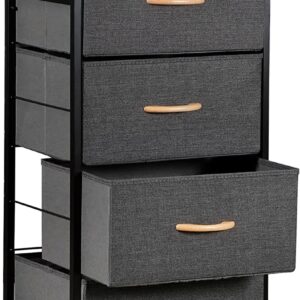 Oteymart Storage Drawers with 4 Drawers, Fabric Tower Organizer Unit for Bedroom,Living Room, Nurseries,Closet, Clothes, Steel Frame,Wood Top, Easy Pull Wood Handles Bins, Dark Gray