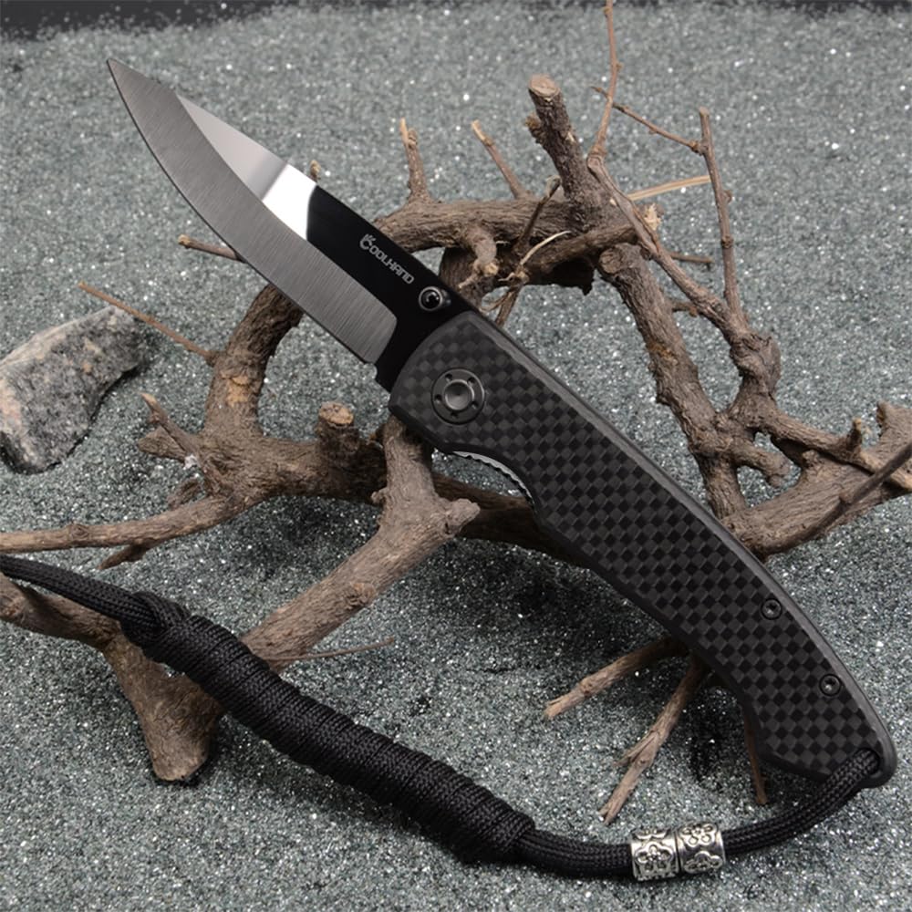 Cool Hand 6.6" Carbon Fiber Folding Pocket Knife w/ 2.8" Polished Black Ceramic Blade, Liner Lock Mechanism, w/Pocket Clip