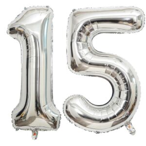 lovoir 40 inch silver 51 number balloon 15 large size jumbo digit mylar foil helium silver balloons for 15th 51st birthday party celebration decorations graduations anniversary supplies