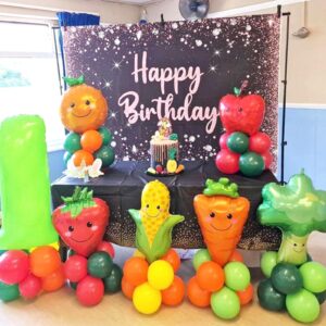 Fruit Vegetable Party Decorations 141pcs Red Green Yellow Orange Balloon Arch Garland Kit Vegetable Fruit Balloons for Hey Bear themed Party Tutti Frutti Birthday Baby Shower