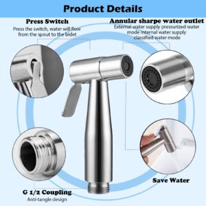 AITUOSI Handheld Bidet Sprayer Kit with Brass Diverter, 59-Inch PU Shower Hose, and Teflon Tape - Polished Finish