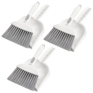 Frcctre 3 Pack Small Broom and Dustpan Set, Mini Dustpan and Brush Set Hand Broom and Dustpan Set, Whisk Broom and Dust Pans with Rubber Edge for Home, Desktop, Sofa, Kitchen, Keyboard