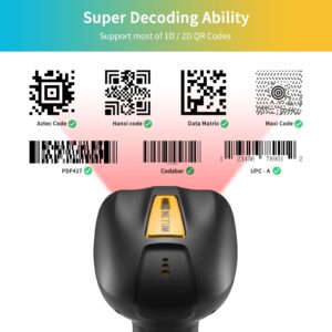 NETUM Upgraded QR Industrial Bluetooth Barcode Scanner with Charging Dock, Wireless 2D 1D Bar Code Reader 2600mAh Drop Protection Shock Dust Proof Hands Free for Windows Mac Android iOS (NT-1200)