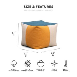 Big Joe Square Ottoman Weatherproof Bean Bag Footrest, Sunset Block Intertwist, Weather Resistant UV-Protected Fabric, 2 feet