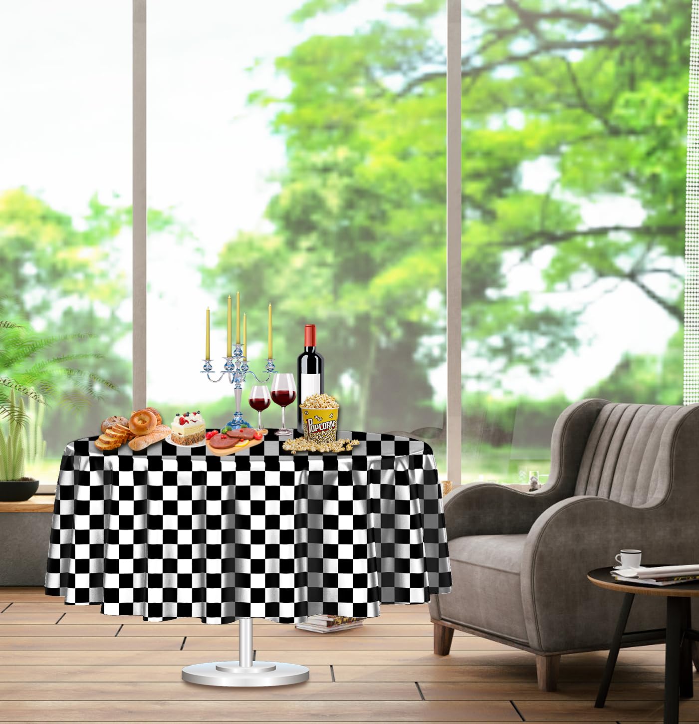 3 Pack Black and White Round Checkered Tablecloth 84 ×84 Checkered Table Cover Disposable Tablecloth for Round Tables Race Car Theme Party Birthday Picnic Camping Checkered Round Plastic Table Cloth