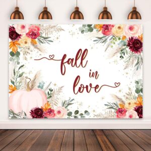 Mocsicka Fall in Love Bridal Shower Backdrop Burgundy Pink Pumpkin Bridal Shower Background Boho Autumn Bridal Shower Party Decorations Banner Photo Studio Props (7x5ft)