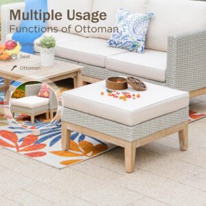 PHI VILLA Patio Conversation Set (Beige, 5 Pcs Set w/3-seat Sofa)