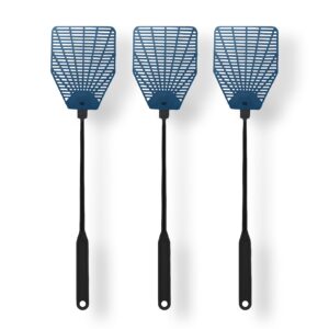 ofxdd rubber fly swatter, long fly swatter pack, fly swatter heavy duty, black and blue colors (3 pack)