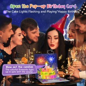 INPHER Birthday Cards Fireworks Pop Up Cake Blowable Light and Music Happy Birthday Card Gifts for Women Men Mom Kids