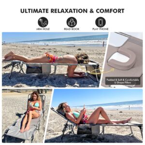 3 In 1 Women Comfy Tanning Chair with Mattress Face Hole, Heavy Duty Folding Chaise Lounge Chair with Pad Cushion 5 Position for Outside Sunbathing Reading Patio Beach Poolside Lawn Camping, 300 LBS