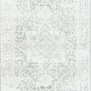 Auemtyn Area Rug, 8x10 Washable Rug for Living Room, Non-Shedding Vintage Rug with Non-Slip Backing, Stain Resistant Distressed Farmhouse Rug for Bedroom(8'x10',White/Silver)