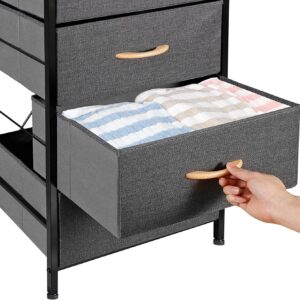 Oteymart Storage Drawers with 4 Drawers, Fabric Tower Organizer Unit for Bedroom,Living Room, Nurseries,Closet, Clothes, Steel Frame,Wood Top, Easy Pull Wood Handles Bins, Dark Gray