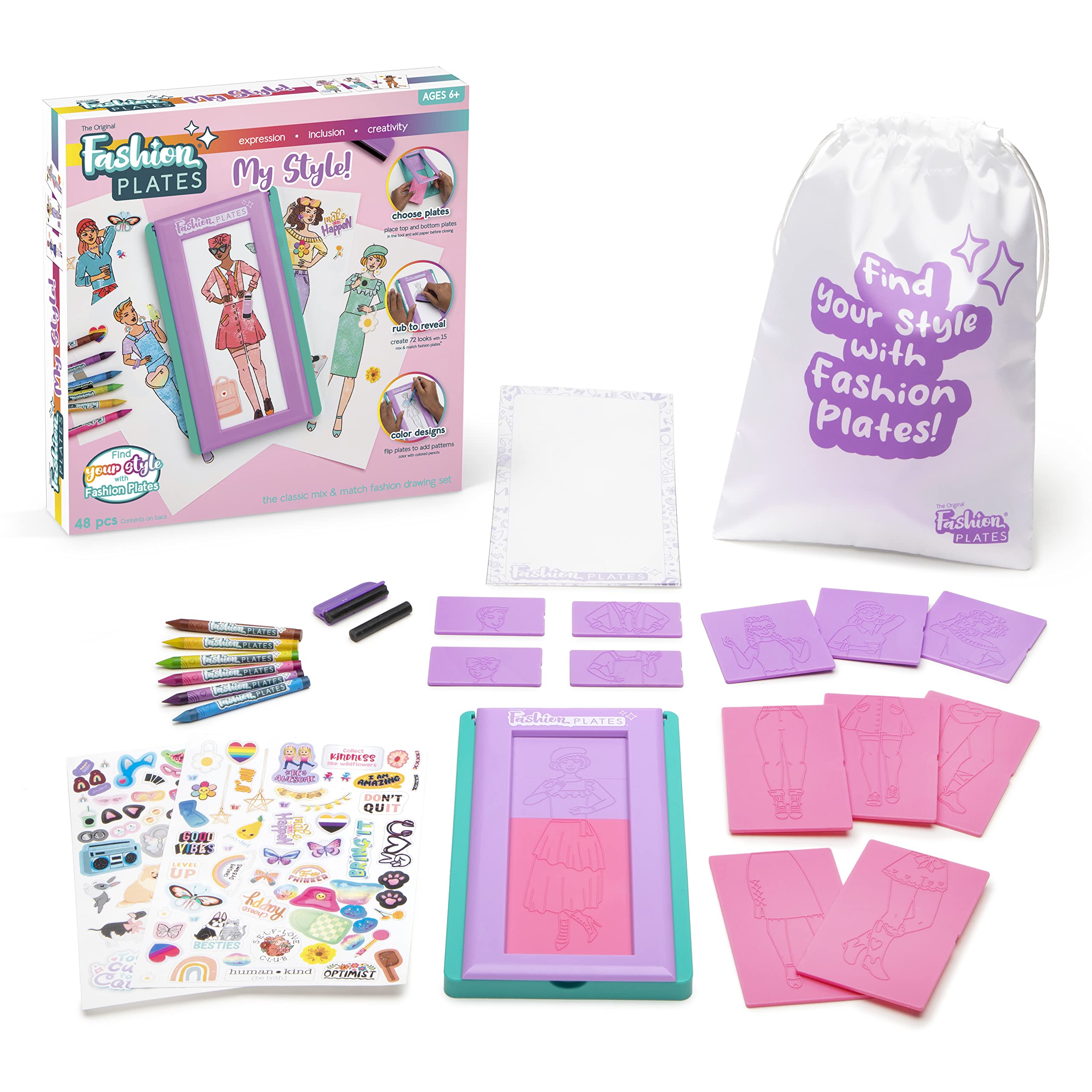 Fashion Plates My Style – Girls Fashion, Mix-and-Match Drawing Kit, Arts and Crafts, Coloring, Art Supplies, Craft Supplies, Stencils, Crayons Included, Create Your Own Fashion Designs, Ages 6+