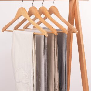 Wooden Hangers 10 Pack, Non-Slip Wood Hangers with 360° Swivel Hook & Notches, Solid & Slim Coat Hangers for Shirt, Suit, Jacket, Dress, Natural-HL01N