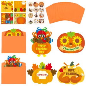 cy2side 24pcs thanksgiving thankful cards craft kit for kids diy pumpkin football turkey greeting cards with envelopes stickers fall paper craft kit school art activity gift cards for mother father