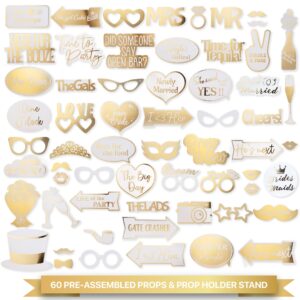 SOUL SHIFT 60PCs Fully Assembled Wedding Photo Booth Props - Prop Stand - Gold Signs - Elegant Wedding & Reception Party Supplies- Funny Wedding Props -Gold Foil Print – Bridal PhotoBooth