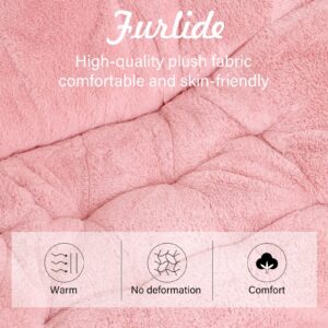 Furlide Dorm Chair, Comfy Bedroom Chairs, Oversized Folding Faux Fur Chair, Foldable Metal Frame Chair for Bedroom, Living Room, Balcony (Pink)