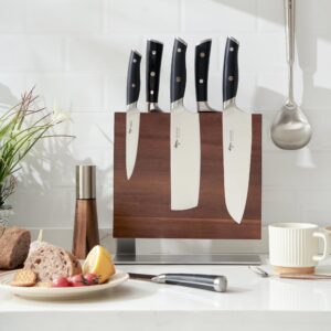 HBlife Double Sided Magnetic Knife Block Kitchen Knife Holder Rack with Strong Magnets Acacia Wood Enhanced Stainless Base Knife Storage Stand