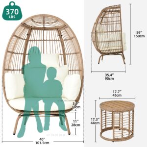 YITAHOME Standing Egg Chair with Coffee Table Oversized Wicker Basket Chair for Outdoor Indoor, Patio Egg Chair with Headrest Cushion - Beige