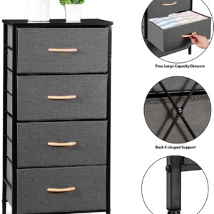 Oteymart Storage Drawers with 4 Drawers, Fabric Tower Organizer Unit for Bedroom,Living Room, Nurseries,Closet, Clothes, Steel Frame,Wood Top, Easy Pull Wood Handles Bins, Dark Gray