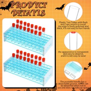 Xuhal 100 Pcs Halloween Plastic Test Tubes with Rack, 16 x 100 mm Clear Test Tubes with Caps 10 ml Test Tubes with Lids and 50 Holes Test Tube Holder for Nurse Party Decorations Party Favors