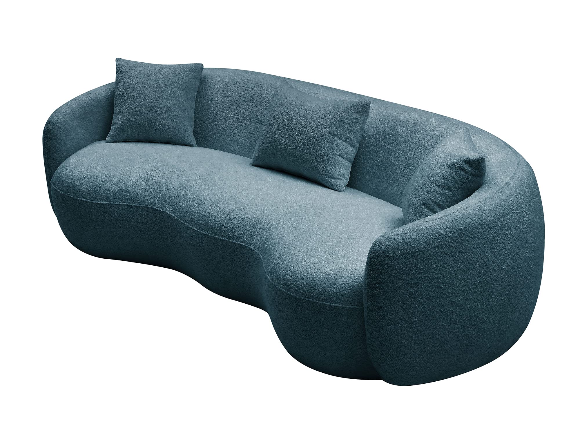 kevinplus 94'' Blue Cloud Curved Sofa Boucle Couch for Living Room, Modern Luxury Contemporary Upholstered Sectional Sofa Couch for Home Apartment Office Studio, 3 Pillows, Blue