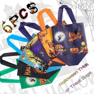 6PCS Halloween Bronzing Trick or Treat Bags, Halloween Tote Bags with Handles, Metallic Printing Halloween Treat Bags, Reusable Non-Woven Gift Bags for Gifts Wrapping, Halloween Party Supplies