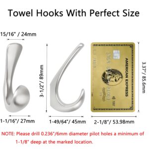 Towel Hooks for Bathroom Wall Mounted 4-Pack, Brushed Nickel Bathroom Hooks for Robe Towel, Modern Coat Hooks Bath Towel Hooks for Wall, Heavy Duty Wall Hooks for Bedroom Kitchen Garage