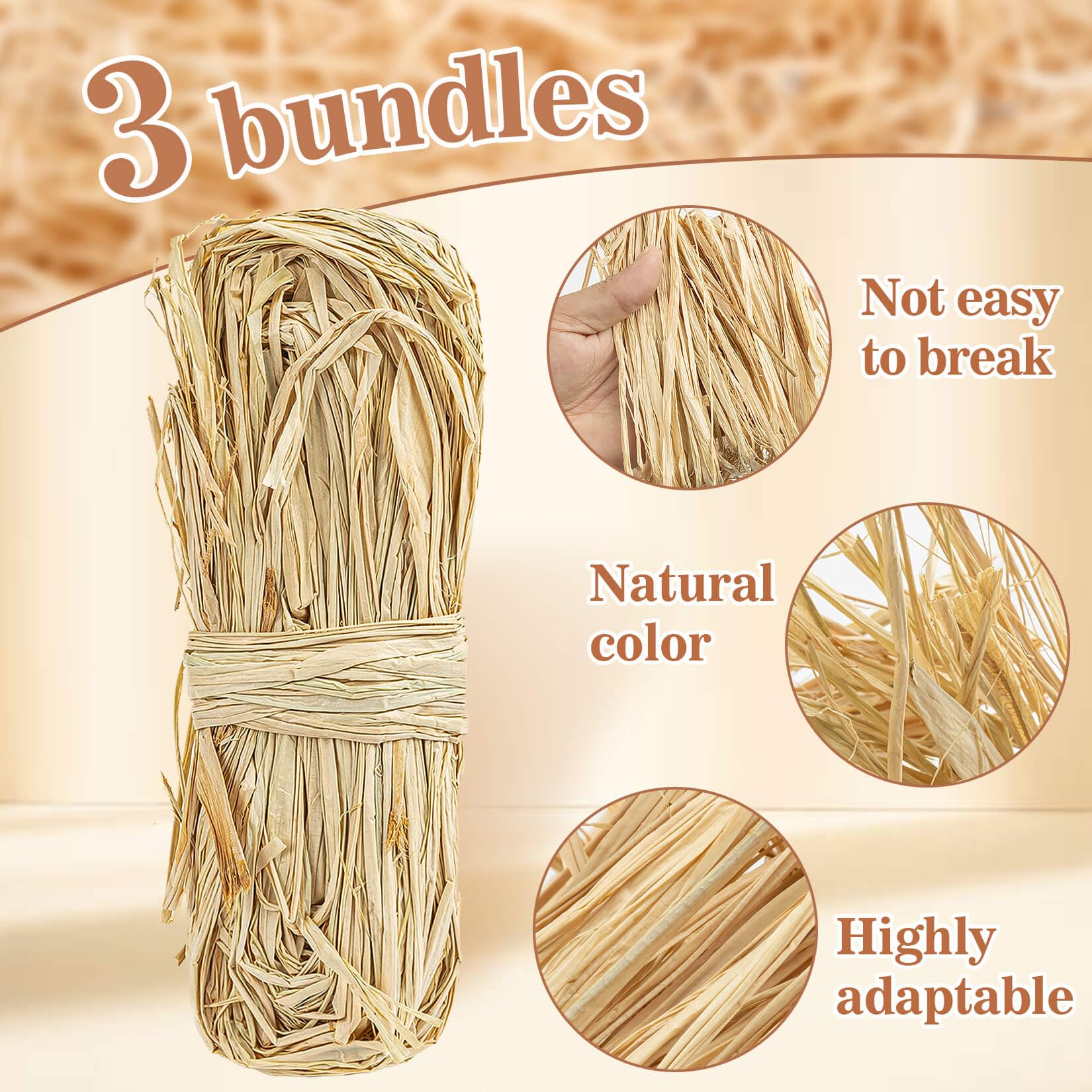 3PCS Sukh Raffia Ribbon Raffia Grass - Raffia Straw for Florist Bouquets Decoration Crafts Ribbon for Wrapping Christmas Birthday Raffia Grass Wrap Ribbon