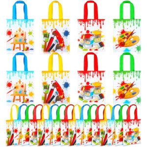 sweetude 24 pack paint party favor bags non woven art party gift bags kids art paint treat goodie bags paintbrush splatter tote bags for paint theme birthday party baby shower supplies, 4 styles