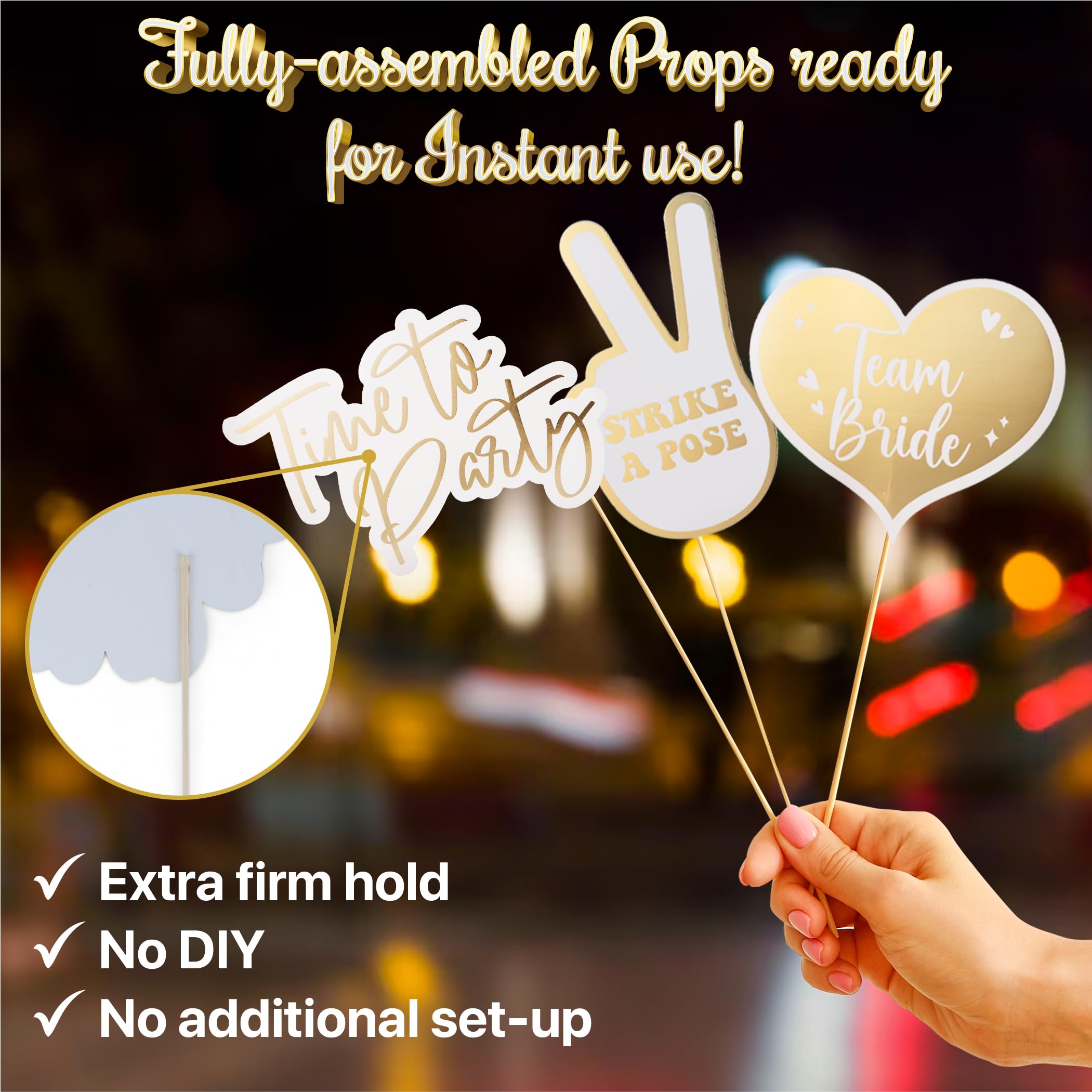 SOUL SHIFT 60PCs Fully Assembled Wedding Photo Booth Props - Prop Stand - Gold Signs - Elegant Wedding & Reception Party Supplies- Funny Wedding Props -Gold Foil Print – Bridal PhotoBooth