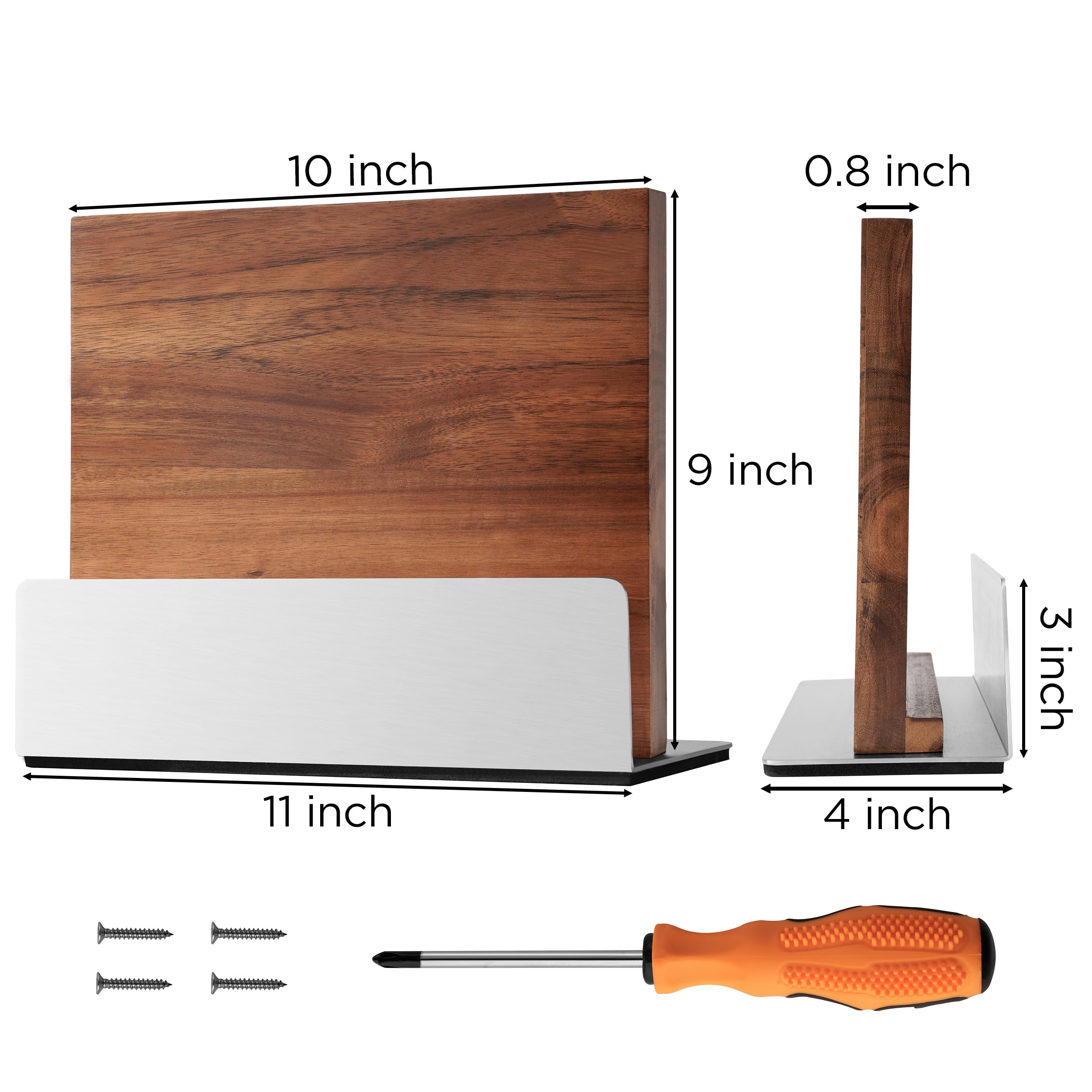 HBlife Double Sided Magnetic Knife Block Kitchen Knife Holder Rack with Strong Magnets Acacia Wood Knife with Cutting Board Storage Stand