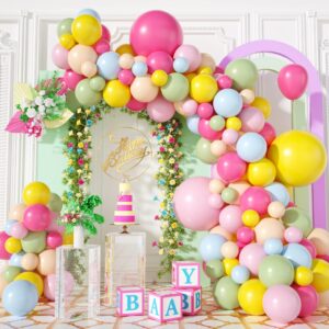 pastel balloon arch kit, macaron balloon garland kit with sage green pink blue yellow orange hot pink diy latex balloon garland arch kit for birthday party baby shower wedding bridal decorations