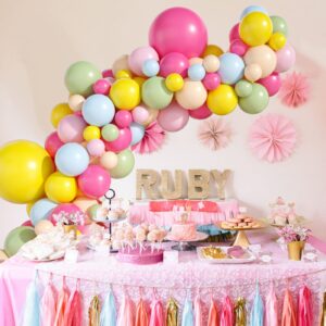 Pastel Balloon Arch Kit, Macaron Balloon Garland Kit with Sage Green Pink Blue Yellow Orange Hot Pink DIY Latex Balloon Garland Arch Kit for Birthday Party Baby Shower Wedding Bridal Decorations