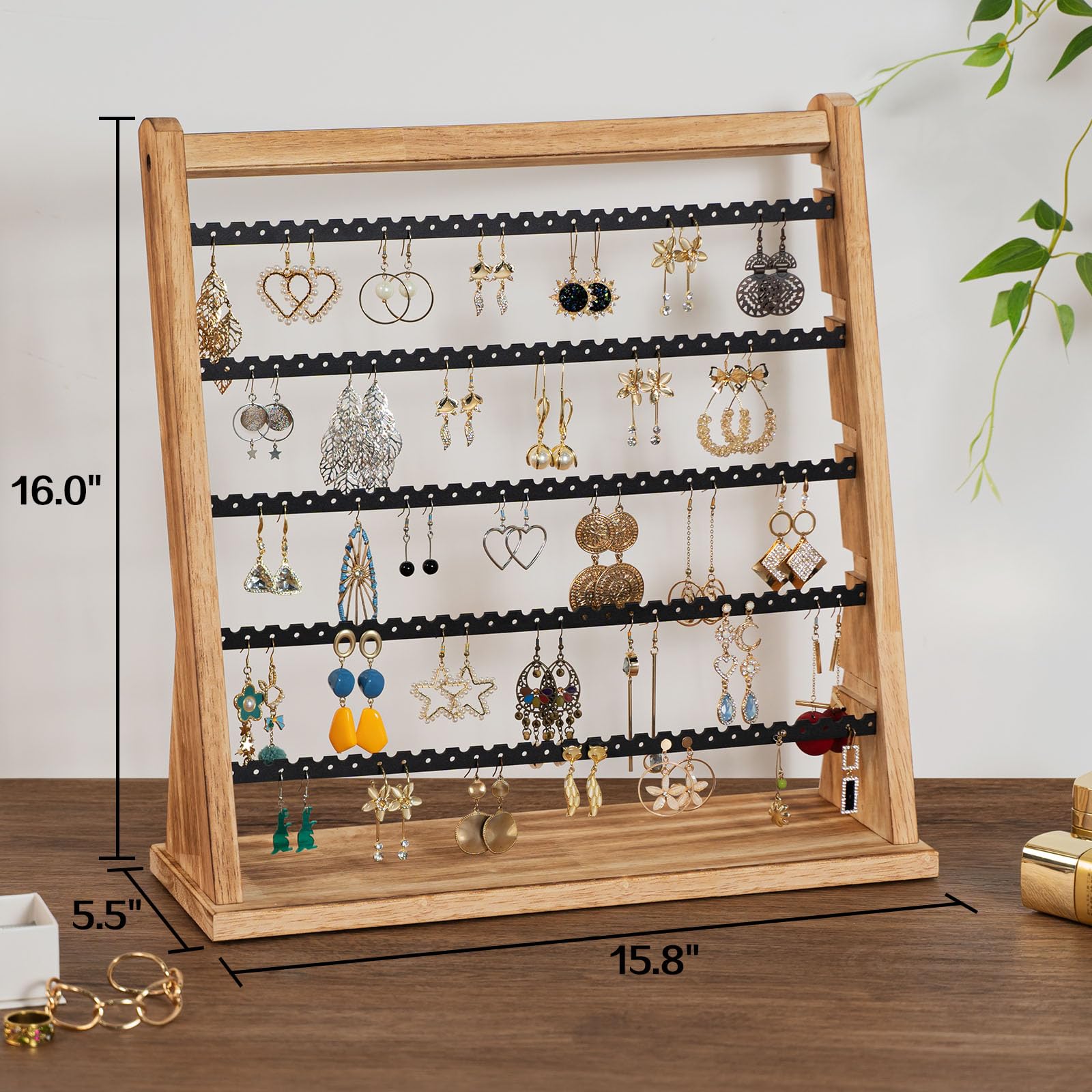 Poyilooo Earring Holder Organizer, Rustic Wood Earring Holder Stand, 5 Layer Jewelry Holder Organizer with 270 Earring Tree Holes Display Rack for Stud Earings & Hoop Earrings, Gifts for Women