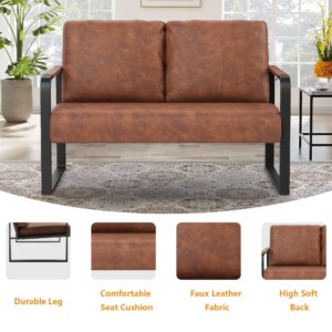 POINTANT Love Seat Mini Couch Small Settee Loveseat Bench for Living Room, Faux Leather Loveseat Sofa Small Sofa Couches for Small Spaces with Padded Cushion, Mid Century Modern Dark Brown Love Seats