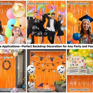 Slergut Orange Foil Fringe Curtains, 2 Pack 3.3 x 9.9 ft, Party Backdrop Decoration for Birthday, Graduation, Photo Booths, Table Decorations