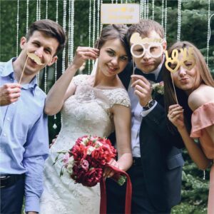 SOUL SHIFT 60PCs Fully Assembled Wedding Photo Booth Props - Prop Stand - Gold Signs - Elegant Wedding & Reception Party Supplies- Funny Wedding Props -Gold Foil Print – Bridal PhotoBooth