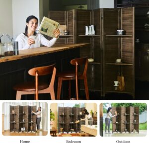 Partition Room Dividers, Folding Wood Privacy Screen with Three Display Shelves Suitable for Home Office, Study, Art Display - 6 Panel, 67 * 77inch (Brown)