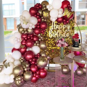 133PCS Burgundy Balloon Garland Metallic Gold White Balloon Garland Arch Kit for Anniversary Wedding Bachelorette Bridal & Baby Shower Birthday Party Wedding Party Decorations Supplies